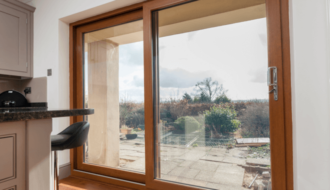 brown coloured sliding window