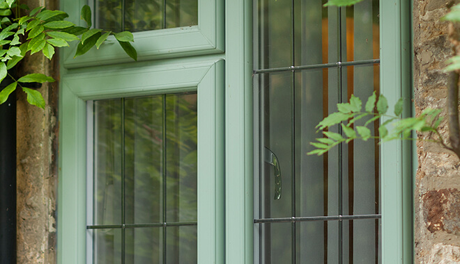 Flush sash upvc windows in light brown wooden foil in a kitchen