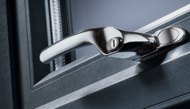 chamfered window handle hardware